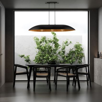 Luster na sajli GONDOLA 3xE27/60W/230V crno/bakrena