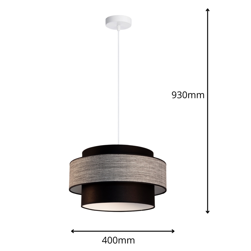 Luster na sajli GRACE 1xE27/60W/230V crno/sivo