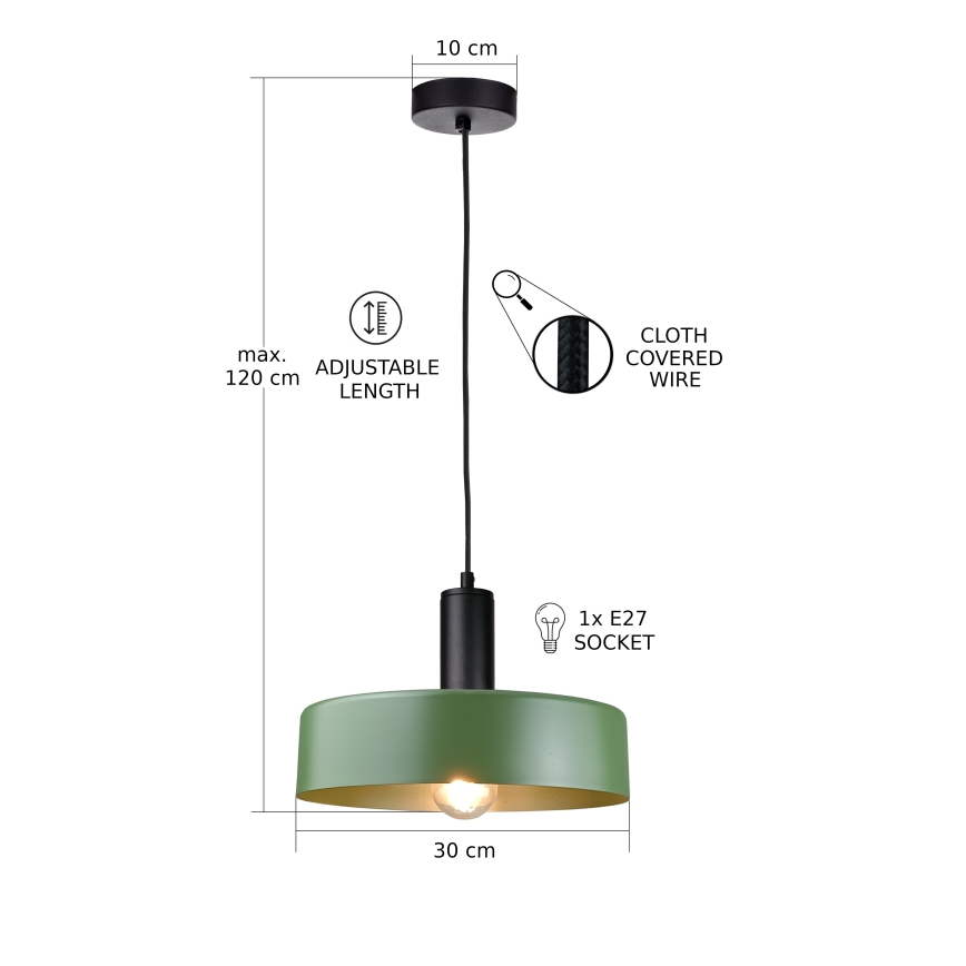 Luster na sajli HAKI 1xE27/60W/230V zelena/crno