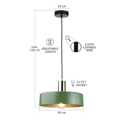 Luster na sajli HAKI 1xE27/60W/230V zelena/crno/sjajni krom