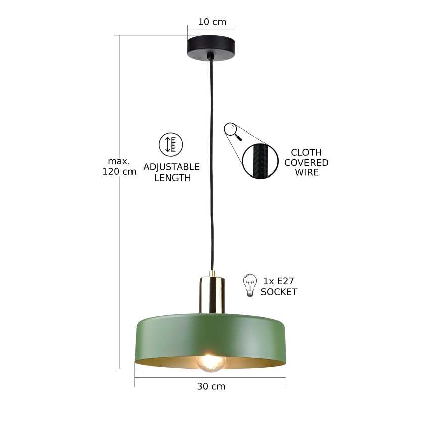 Luster na sajli HAKI 1xE27/60W/230V zelena/crno/sjajni krom