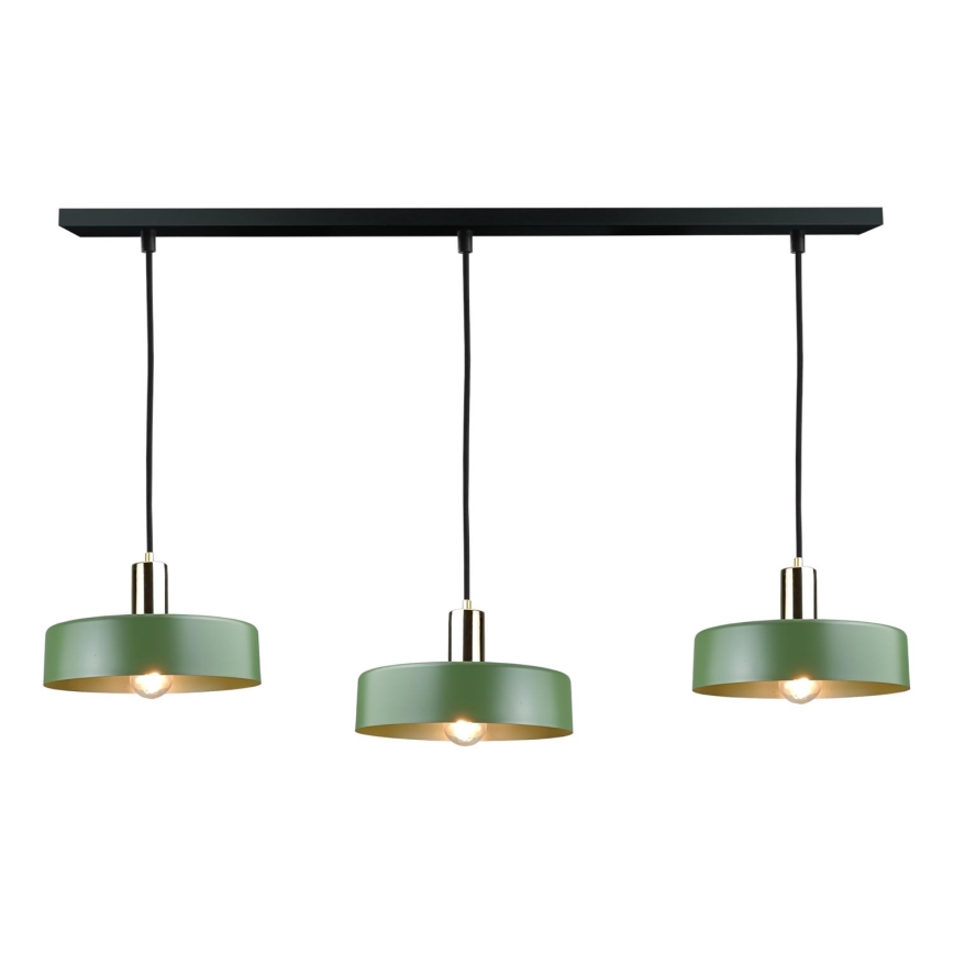 Luster na sajli HAKI 3xE27/60W/230V zelena/crno/sjajni krom