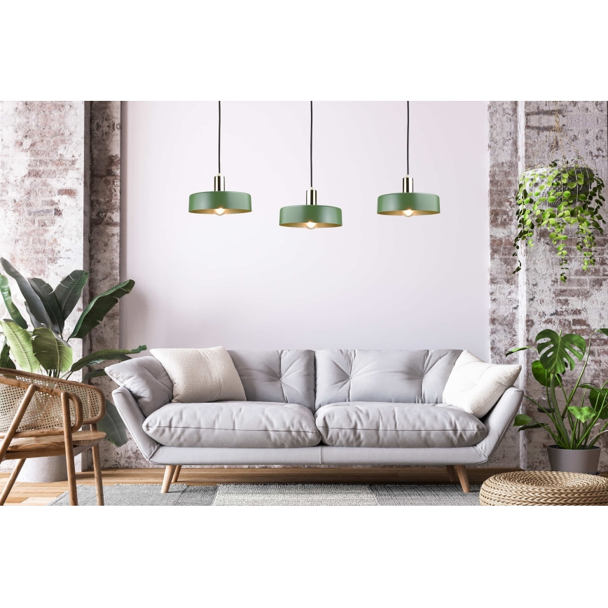 Luster na sajli HAKI 3xE27/60W/230V zelena/crno/sjajni krom