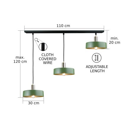 Luster na sajli HAKI 3xE27/60W/230V zelena/crno/sjajni krom
