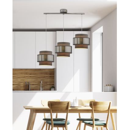 Luster na sajli HARE 3xE27/60W/230V sivo/mat krom