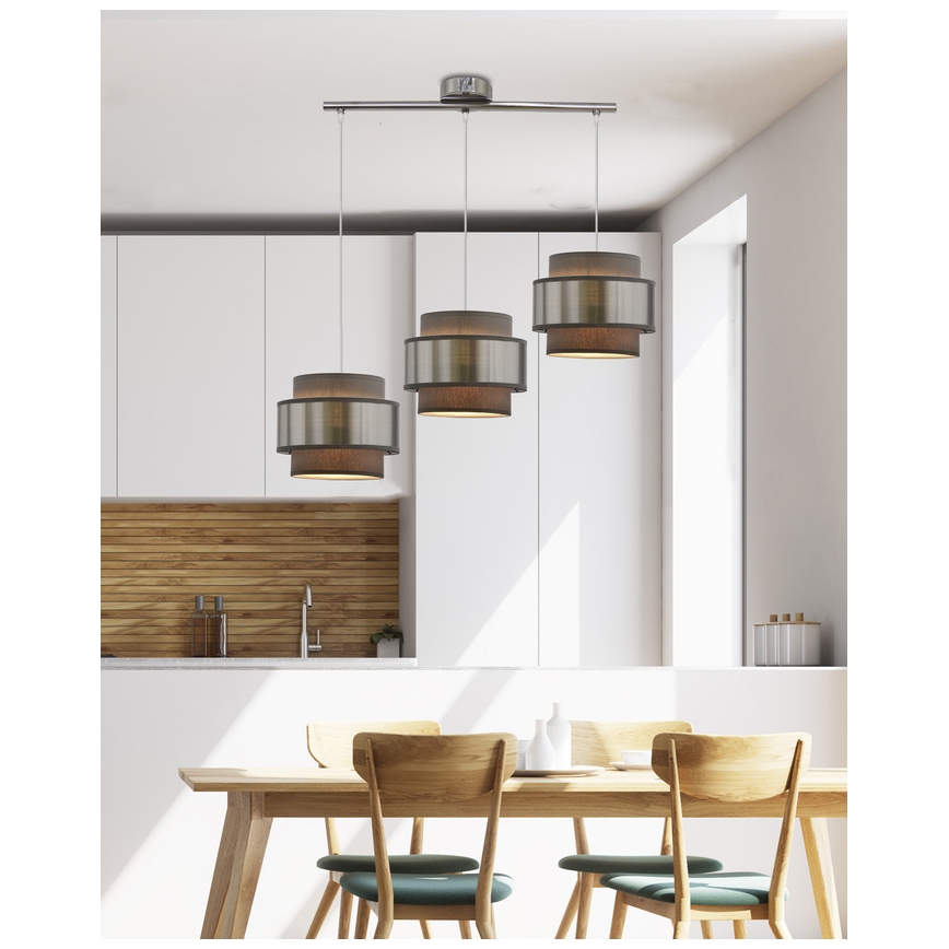 Luster na sajli HARE 3xE27/60W/230V sivo/mat krom