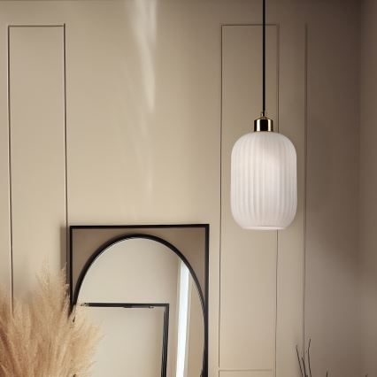 Luster na sajli HARMA 1xE27/15W/230V pr. 14 cm bela/zlatna