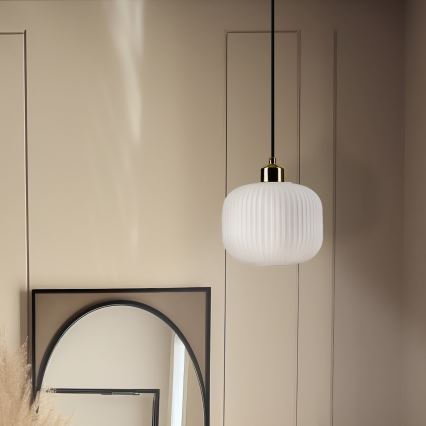 Luster na sajli HARMA 1xE27/15W/230V pr. 20 cm bela/zlatna