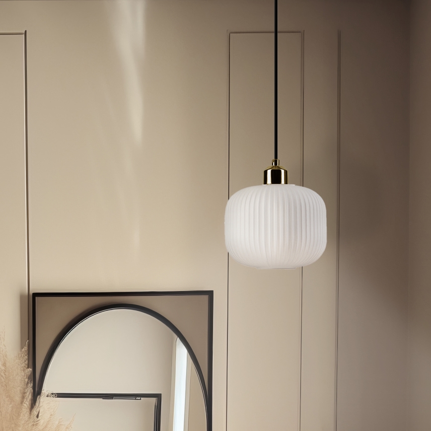 Luster na sajli HARMA 1xE27/15W/230V pr. 20 cm bela/zlatna