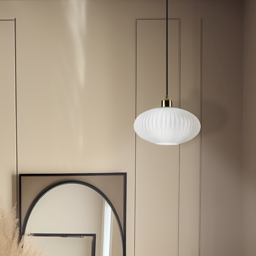 Luster na sajli HARMA 1xE27/15W/230V pr. 25 cm bela/zlatna