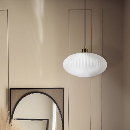 Luster na sajli HARMA 1xE27/15W/230V pr. 30 cm bela/zlatna