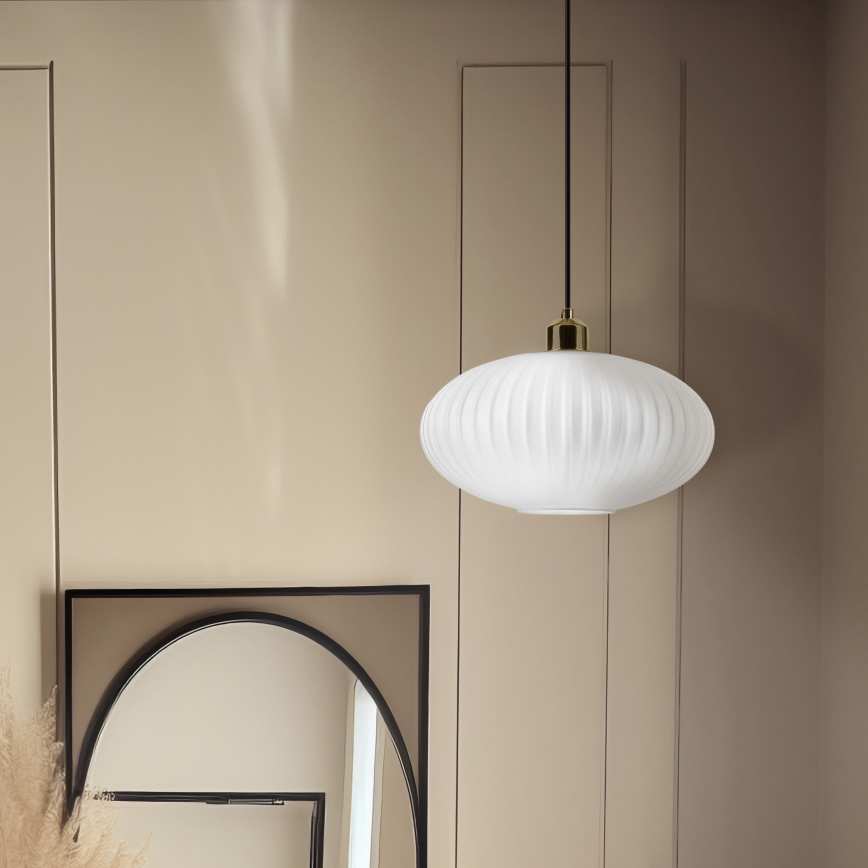 Luster na sajli HARMA 1xE27/15W/230V pr. 30 cm bela/zlatna