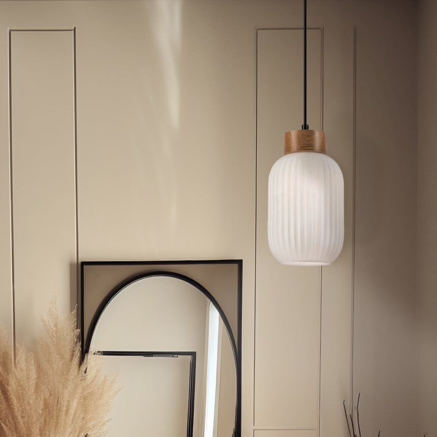 Luster na sajli HARMONY 1xE27/15W/230V pr. 14 cm bela/hrast