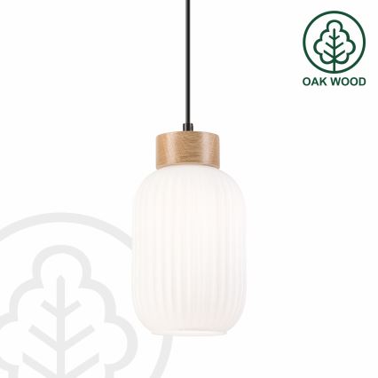 Luster na sajli HARMONY 1xE27/15W/230V pr. 14 cm bela/hrast