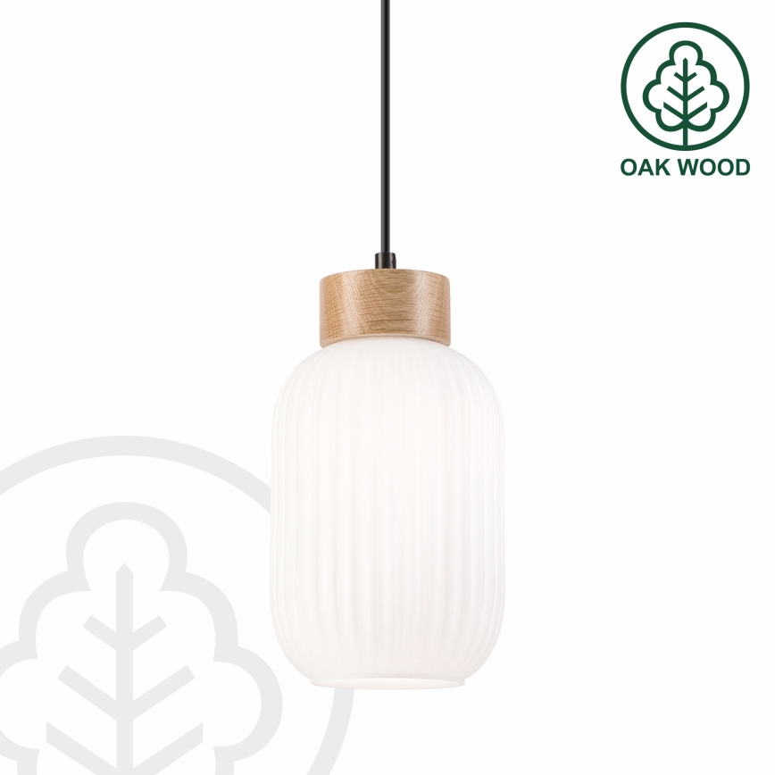 Luster na sajli HARMONY 1xE27/15W/230V pr. 14 cm bela/hrast