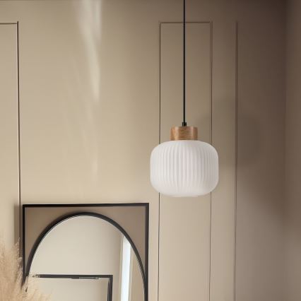Luster na sajli HARMONY 1xE27/15W/230V pr. 20 cm bela/hrast