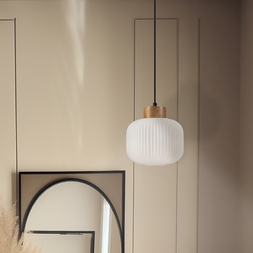 Luster na sajli HARMONY 1xE27/15W/230V pr. 20 cm bela/hrast