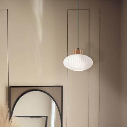 Luster na sajli HARMONY 1xE27/15W/230V pr. 25 cm bela/hrast