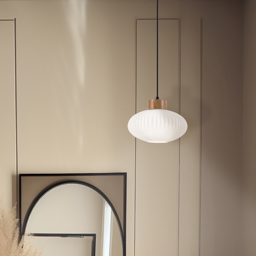 Luster na sajli HARMONY 1xE27/15W/230V pr. 25 cm bela/hrast