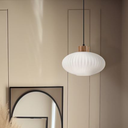 Luster na sajli HARMONY 1xE27/15W/230V pr. 30 cm bela/hrast