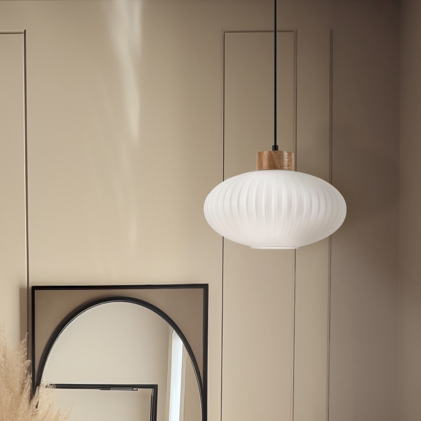 Luster na sajli HARMONY 1xE27/15W/230V pr. 30 cm bela/hrast