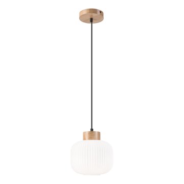Luster na sajli HARMONY 1xE27/15W/230V, prečnik 20 cm, bela/hrast