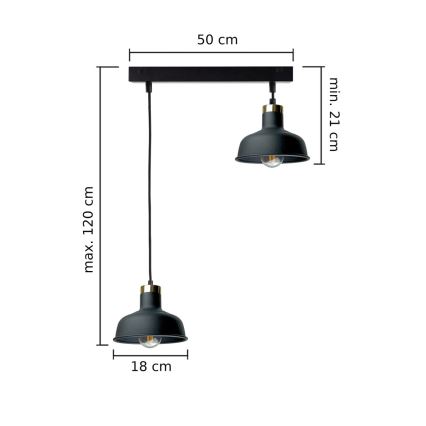 Luster na sajli HEBE 2xE27/60W/230V crno
