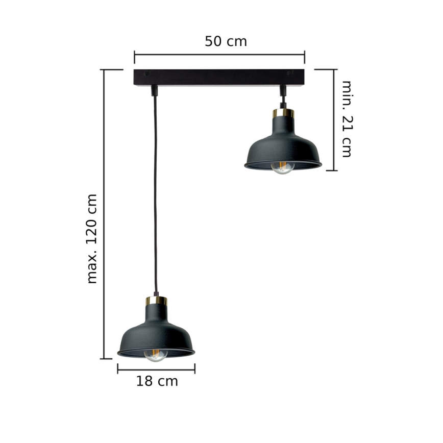Luster na sajli HEBE 2xE27/60W/230V crno