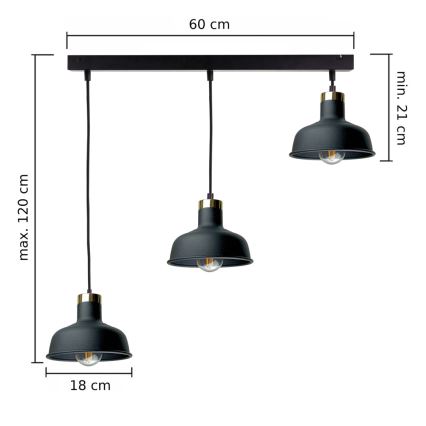 Luster na sajli HEBE 3xE27/60W/230V crno