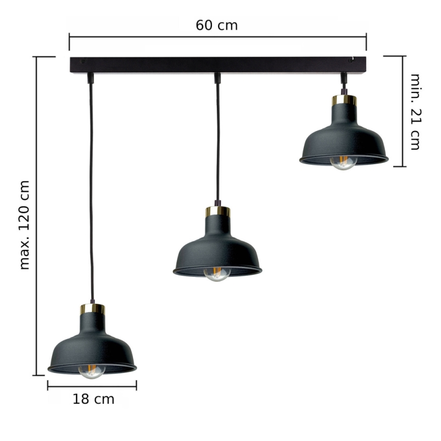 Luster na sajli HEBE 3xE27/60W/230V crno