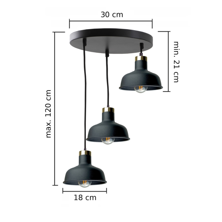 Luster na sajli HEBE 3xE27/60W/230V crno