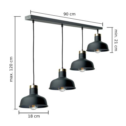 Luster na sajli HEBE 4xE27/60W/230V crno