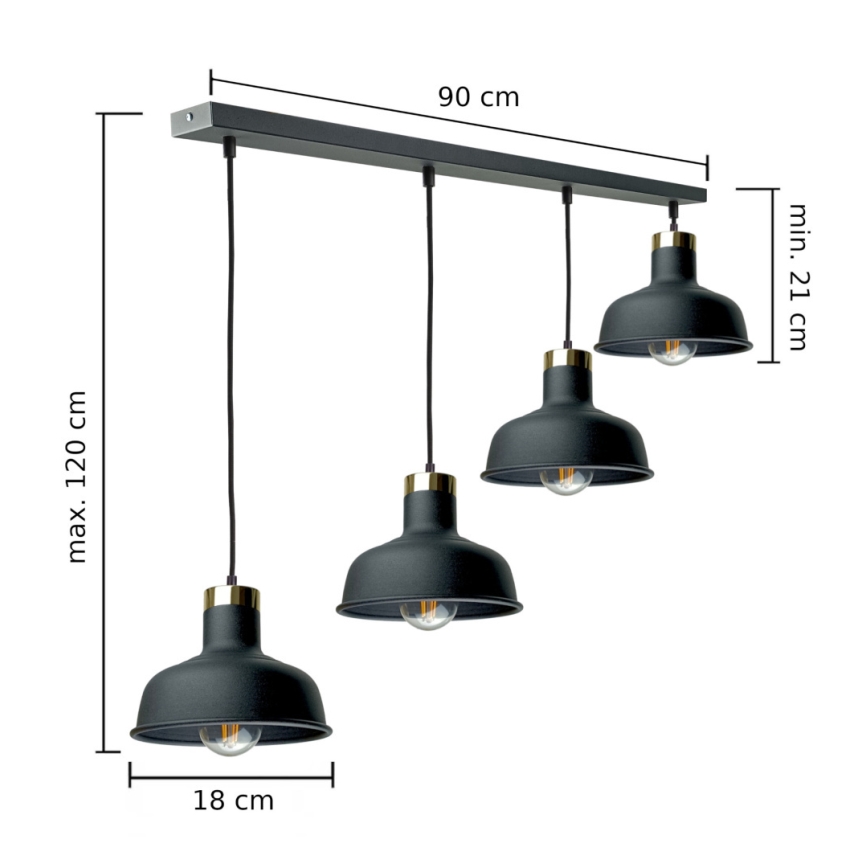 Luster na sajli HEBE 4xE27/60W/230V crno