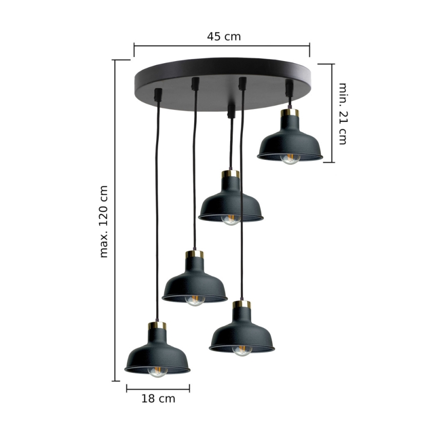 Luster na sajli HEBE 5xE27/60W/230V crno