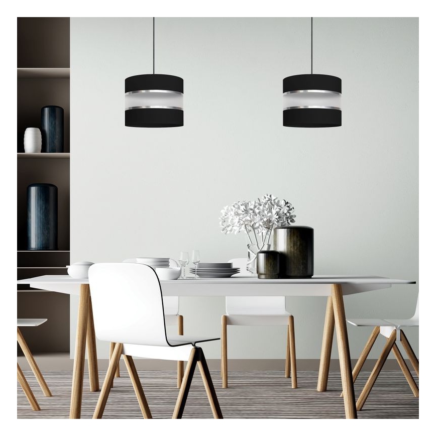 Luster na sajli HELEN 1xE27/15W/230V pr. 20 cm crno/srebrno