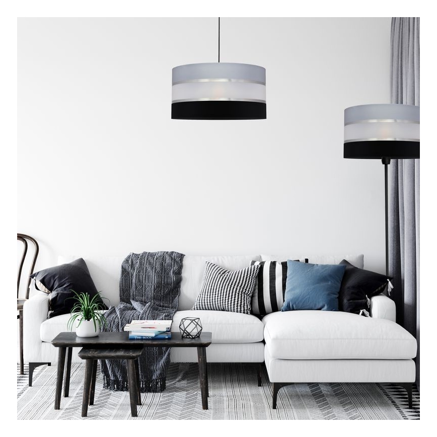 Luster na sajli HELEN 1xE27/15W/230V pr. 40 cm crno/sivo/srebrno