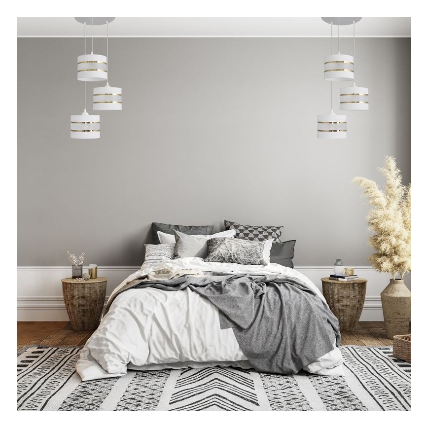 Luster na sajli HELEN 3xE27/15W/230V bela/zlatna