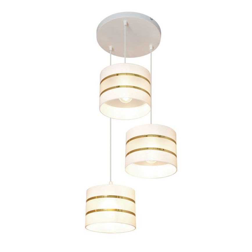 Luster na sajli HELEN 3xE27/15W/230V bela/zlatna