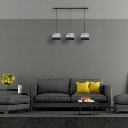 Luster na sajli HELEN 3xE27/15W/230V crno/sivo/srebrno