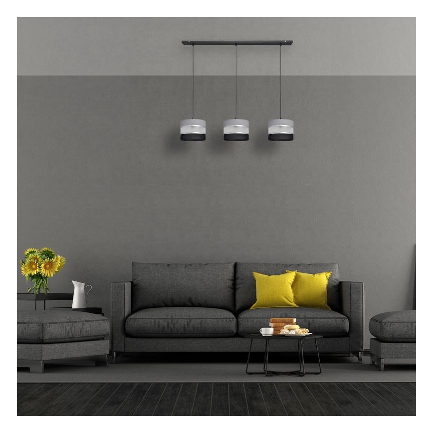 Luster na sajli HELEN 3xE27/15W/230V crno/sivo/srebrno