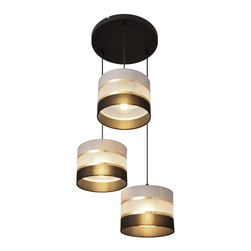 Luster na sajli HELEN 3xE27/15W/230V crno/sivo/zlatna