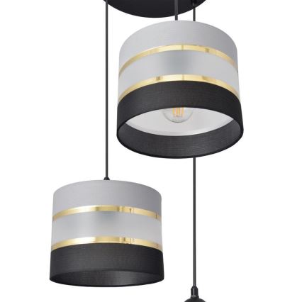 Luster na sajli HELEN 3xE27/15W/230V crno/sivo/zlatna