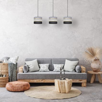 Luster na sajli HELEN 3xE27/15W/230V crno/sivo/zlatna