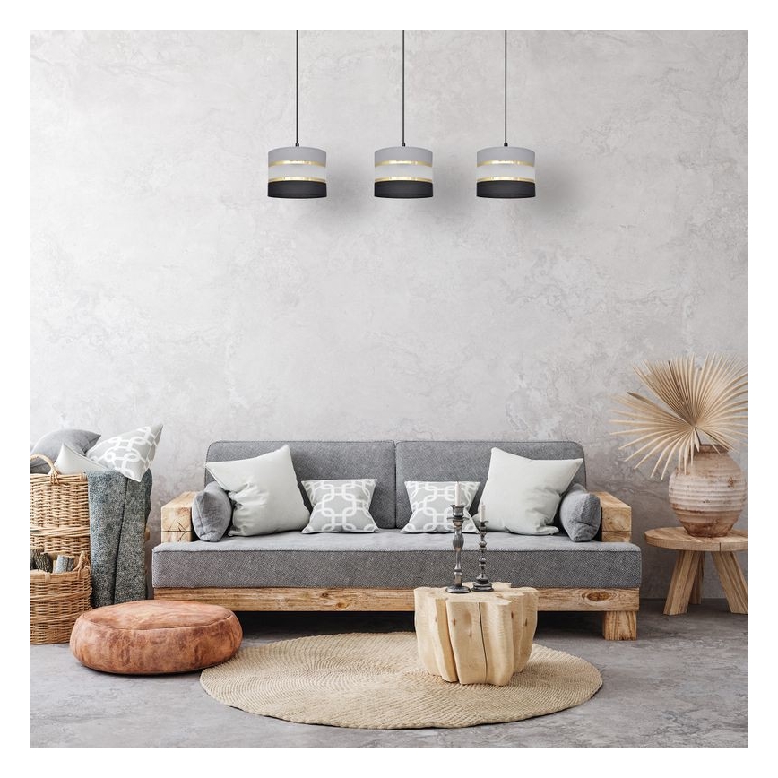 Luster na sajli HELEN 3xE27/15W/230V crno/sivo/zlatna