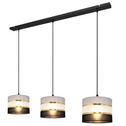 Luster na sajli HELEN 3xE27/15W/230V crno/sivo/zlatna