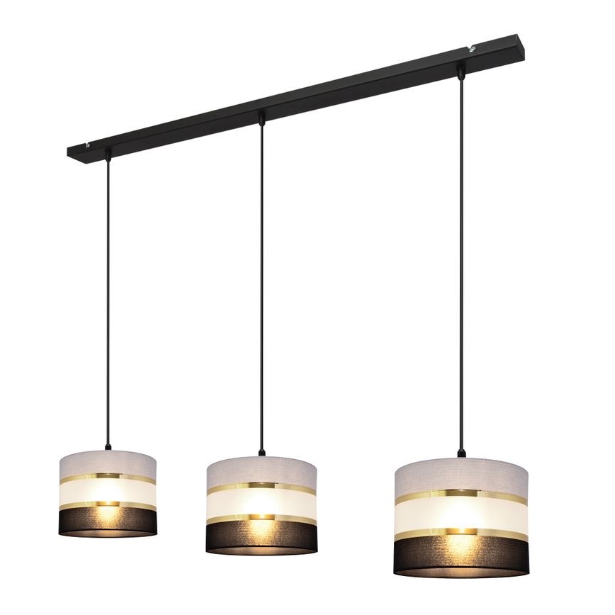 Luster na sajli HELEN 3xE27/15W/230V crno/sivo/zlatna