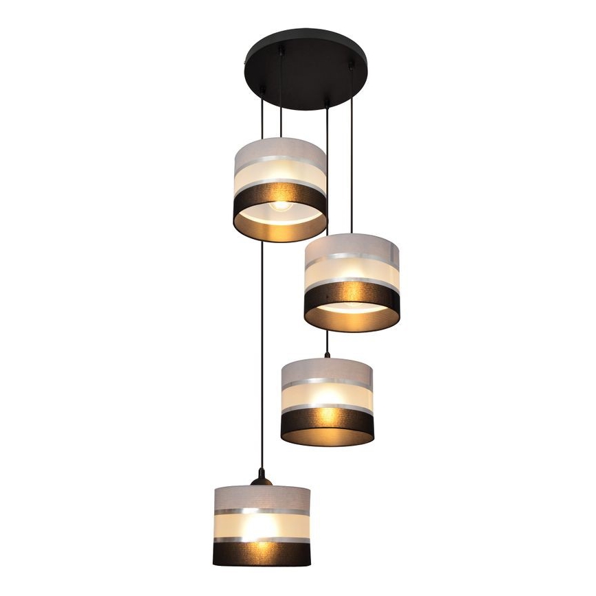 Luster na sajli HELEN 4xE27/15W/230V crno/sivo/srebrno