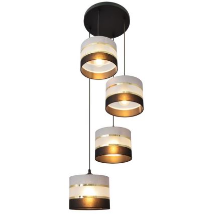 Luster na sajli HELEN 4xE27/15W/230V crno/sivo/zlatna