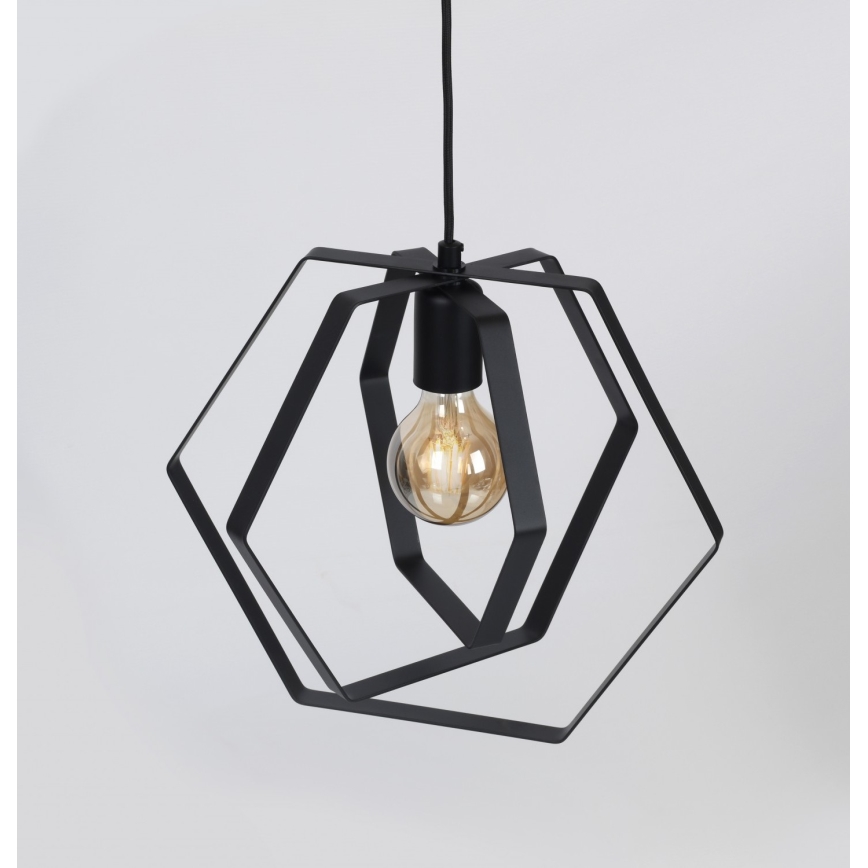 Luster na sajli HEXAGON 3xE27/60W/230V crno okrugli