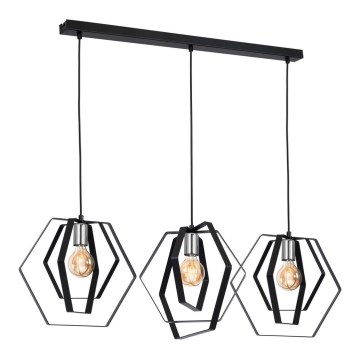 Luster na sajli HEXAGON 3xE27/60W/230V crno/sjajni krom